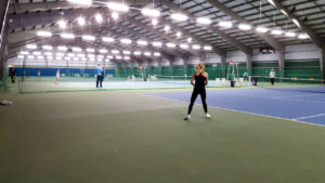 linear led high bay fixtures install in tennis court