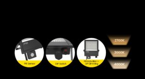 Adjustable power and color temperature LED floodlights